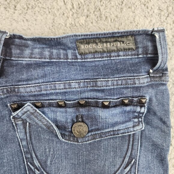 Rock & Republic Bootcut Jeans Women Size 16 Dark Blue Mid Rise Stretch Kassandra - Picture 10 of 11